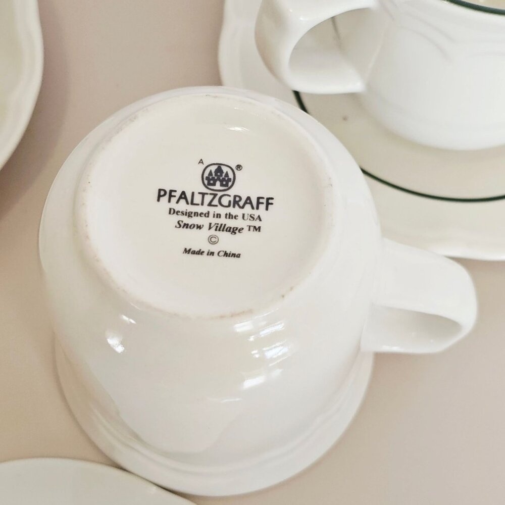 Pfaltzgraff Snow Village Cups & Saucers 3sets Christmas holiday beverage vtg 90s - Picture 11 of 11